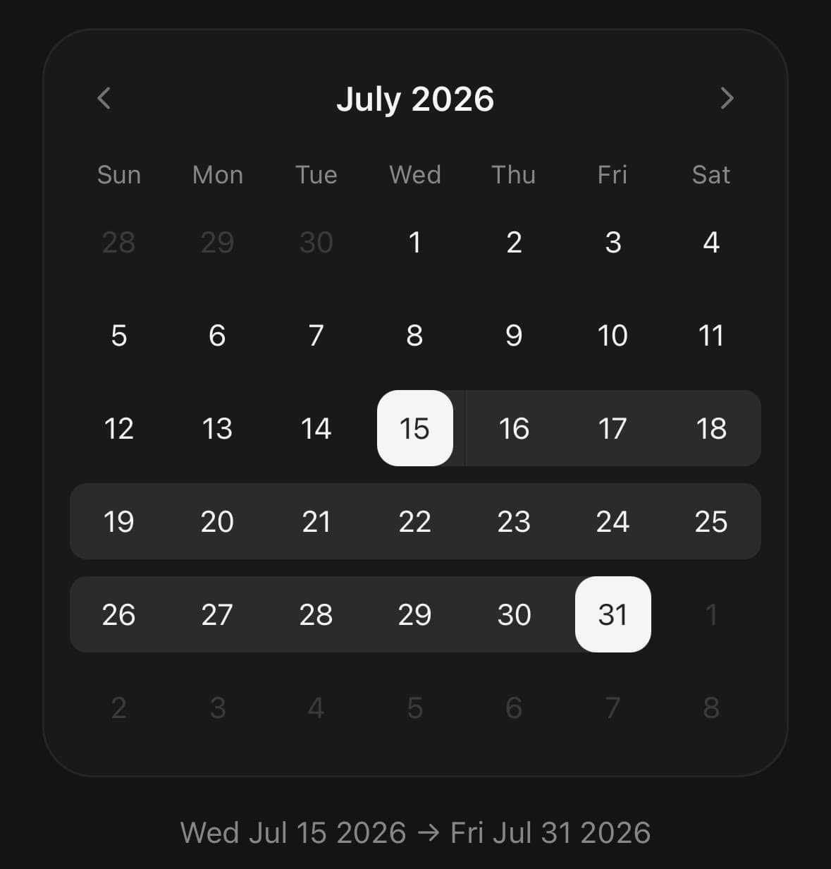 Calendar — A range.