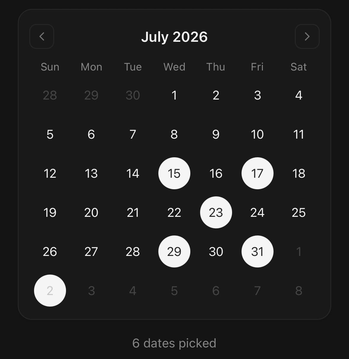 Calendar — Several days.