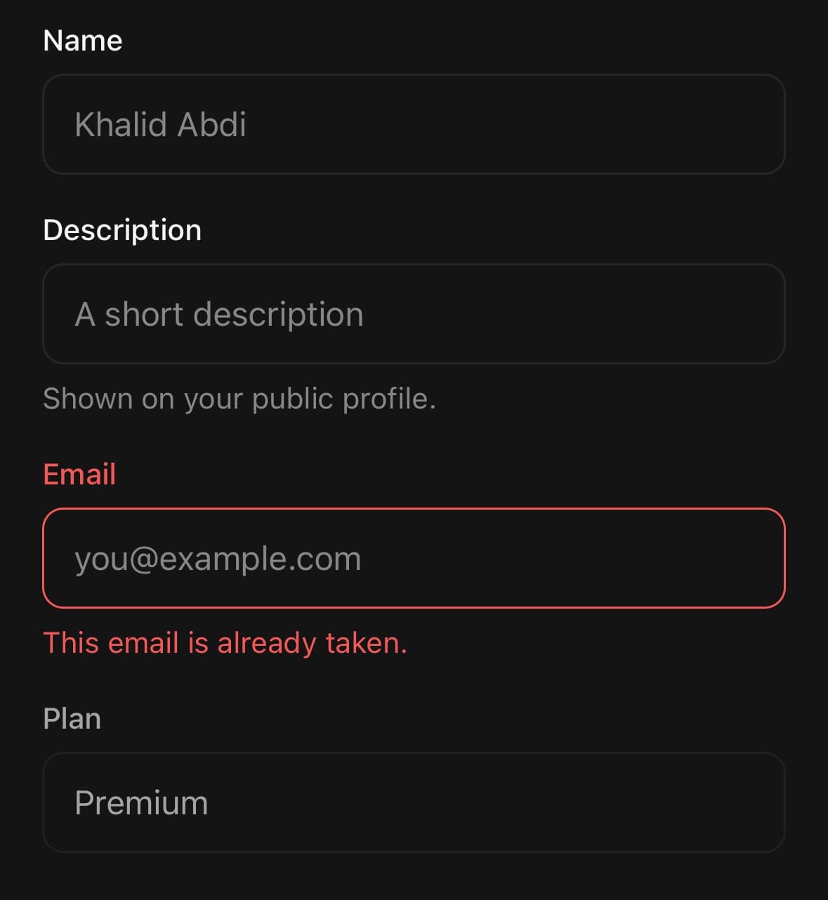 The Input component, running in the example app.