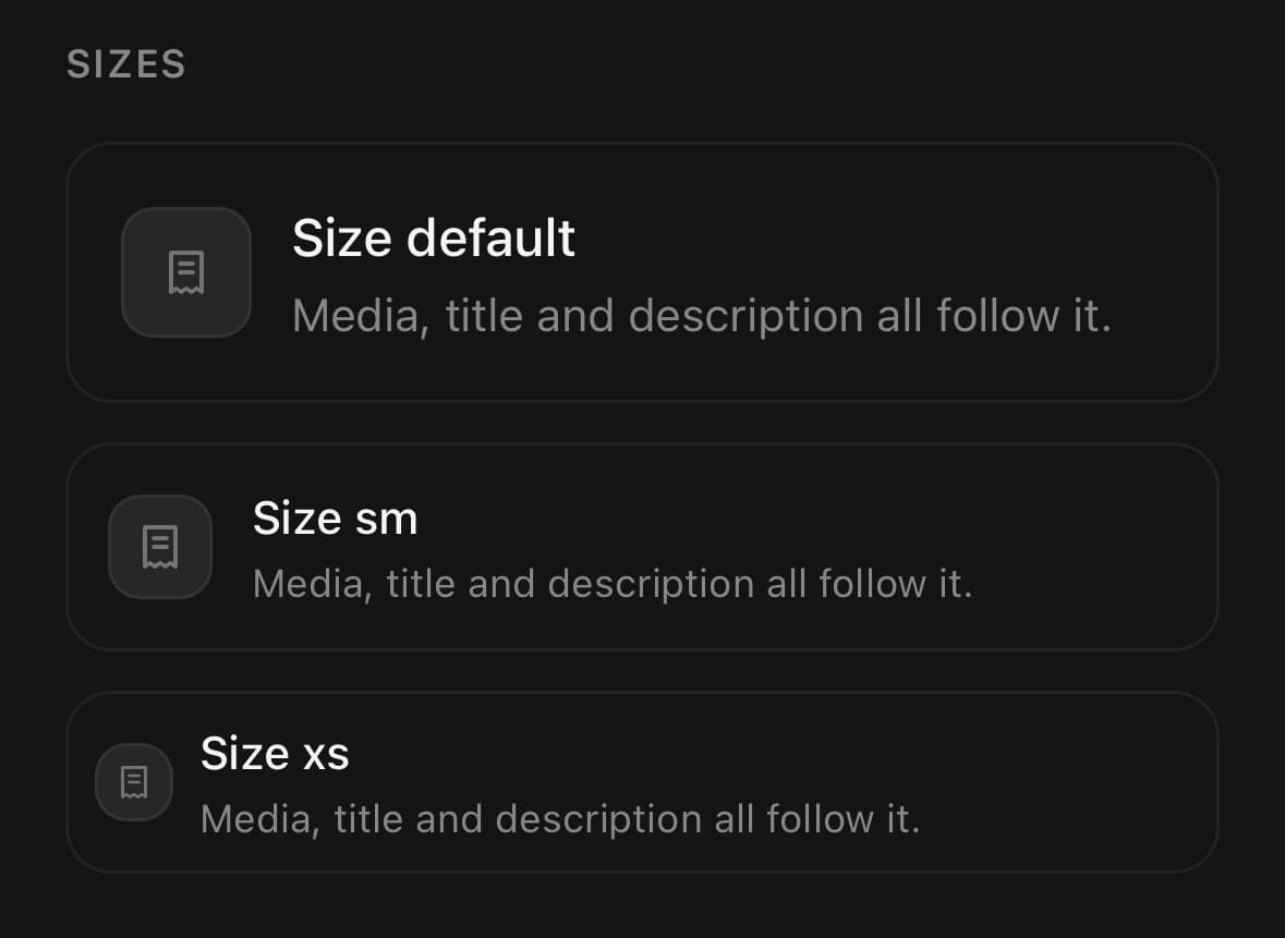 Item — size.