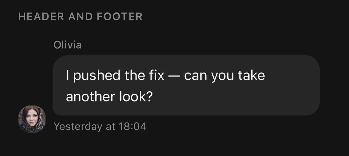 Message — Header and footer.