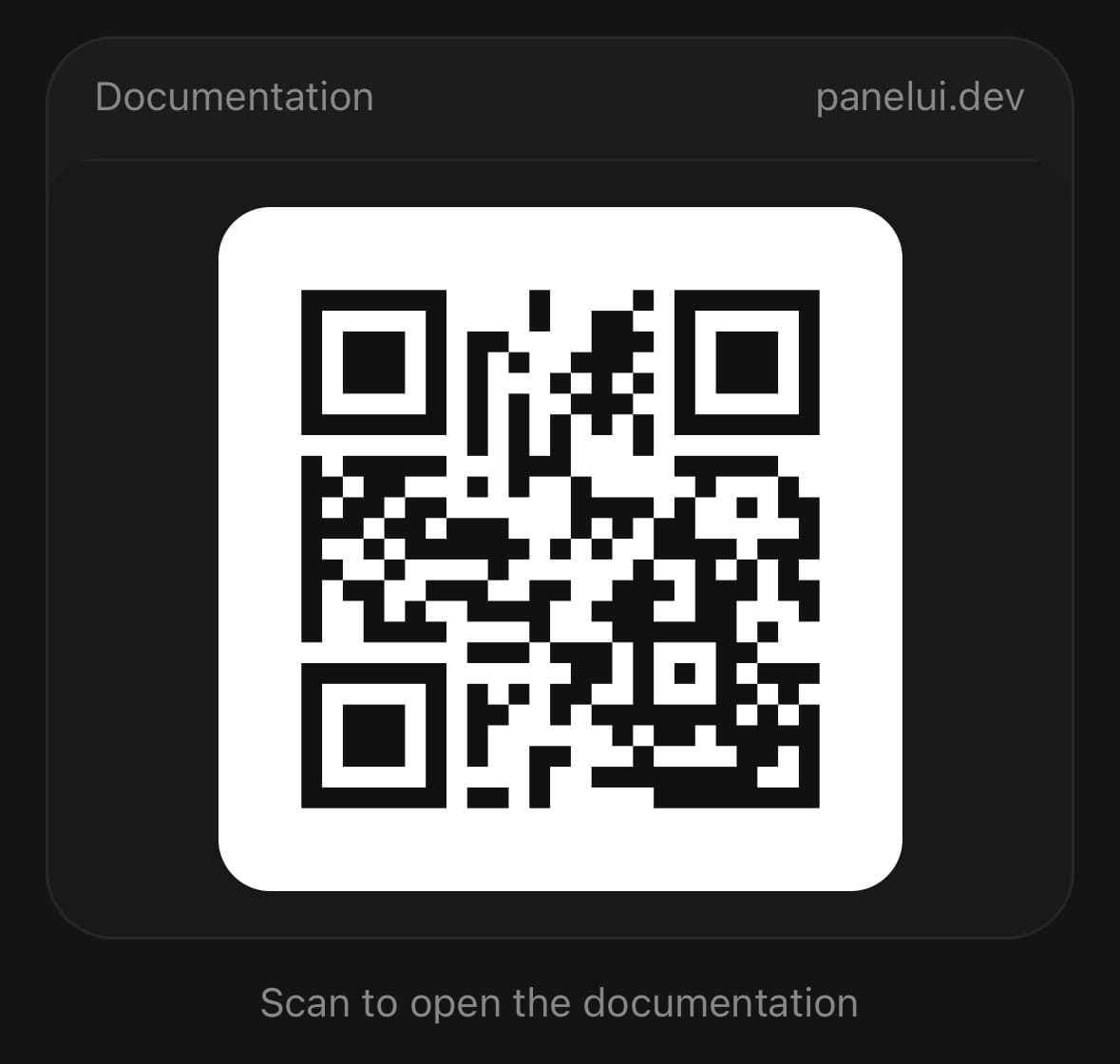 A QR code in a titled tray, with a caption under it.