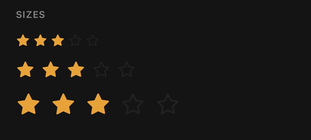 The same three-of-five rating drawn three times, each row of stars larger than the one above it.