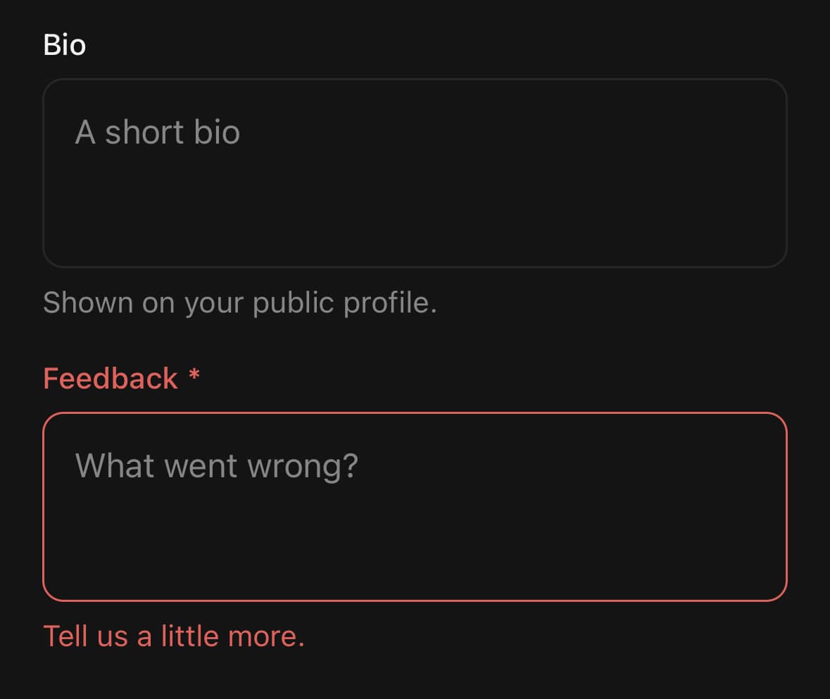 Textarea — Label, description and error.