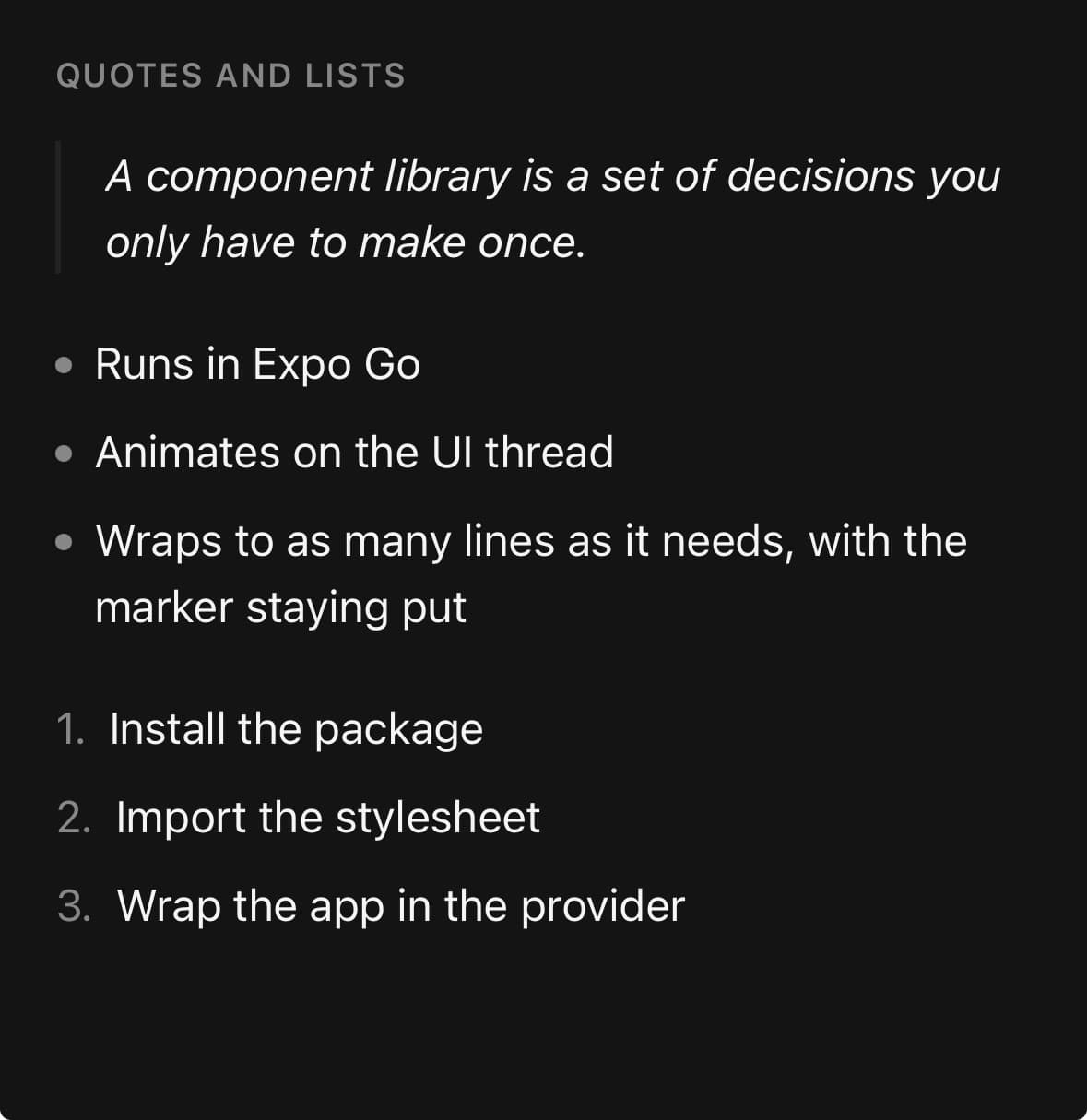 Typography — Quotes and lists.